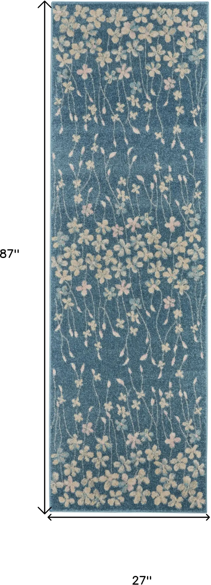 7' Turquoise and Cream Botanical Leaves Runner Rug Photo 3