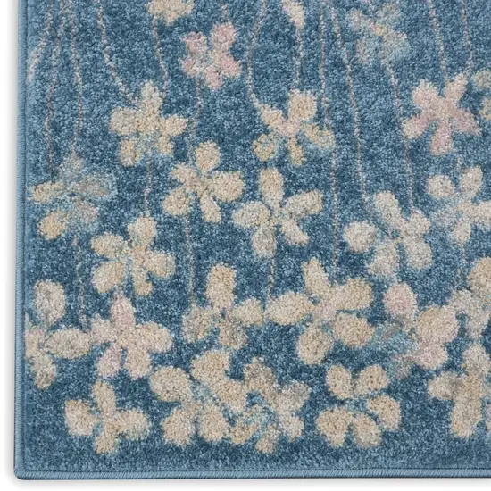 7' Turquoise and Cream Botanical Leaves Runner Rug Photo 5