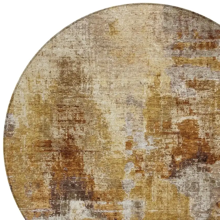 8' Walnut And Beige Round Abstract Washable Indoor Outdoor Area Rug Photo 7