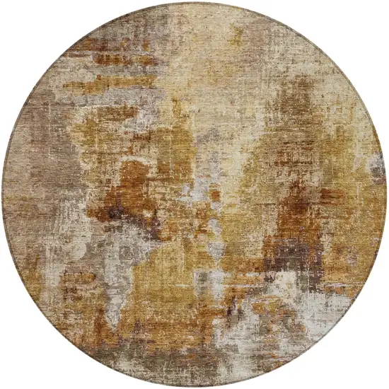 8' Walnut And Beige Round Abstract Washable Indoor Outdoor Area Rug Photo 4
