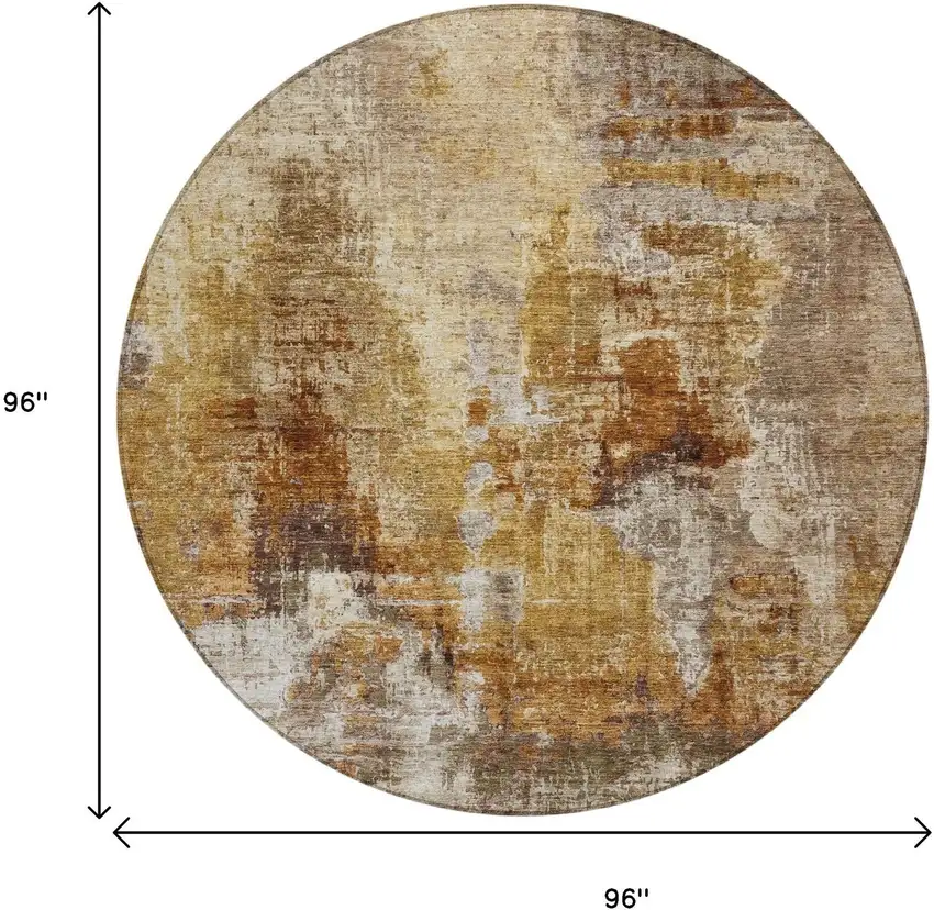 8' Walnut And Beige Round Abstract Washable Indoor Outdoor Area Rug Photo 3