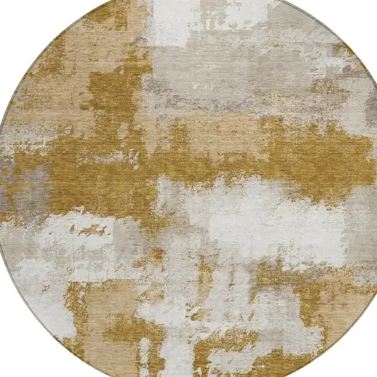 8' Walnut And Gold Round Abstract Washable Indoor Outdoor Area Rug Photo 2