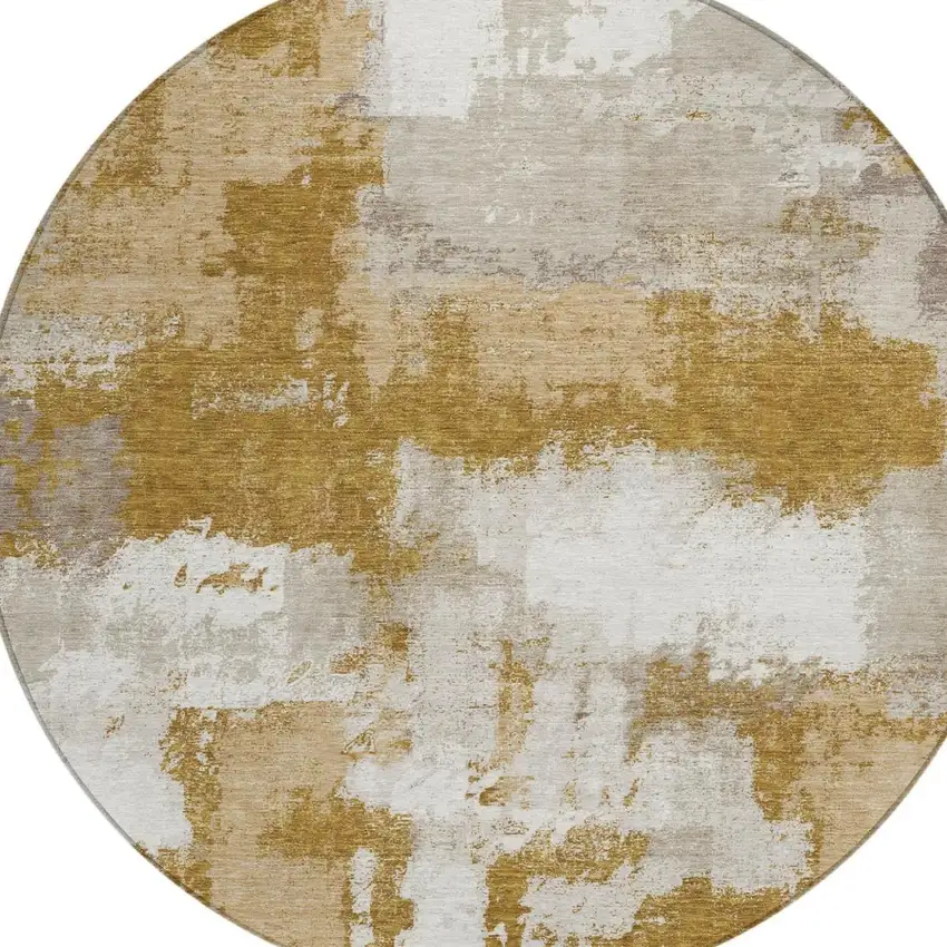 8' Walnut And Gold Round Abstract Washable Indoor Outdoor Area Rug Photo 2