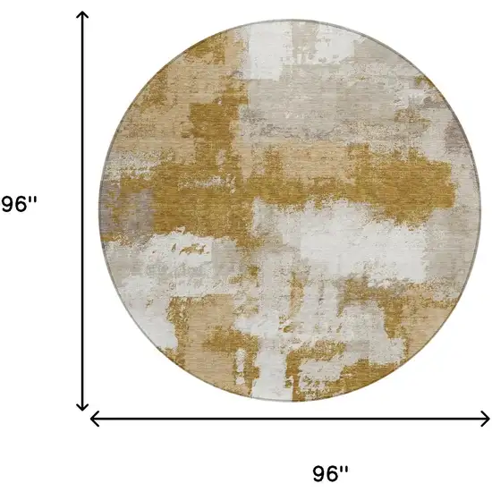 8' Walnut And Gold Round Abstract Washable Indoor Outdoor Area Rug Photo 6