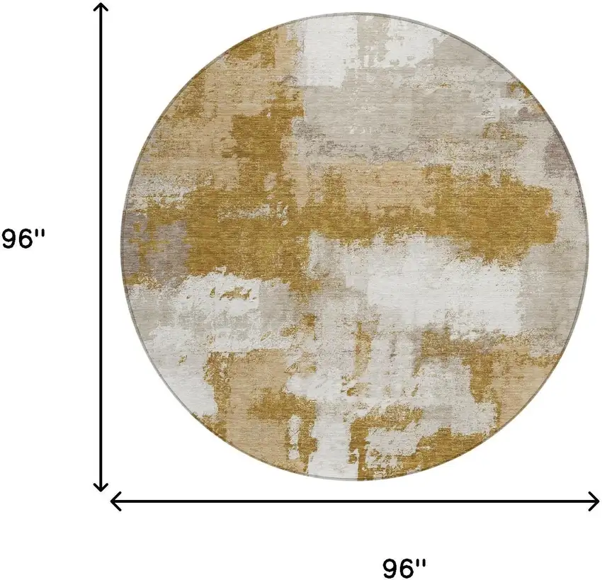 8' Walnut And Gold Round Abstract Washable Indoor Outdoor Area Rug Photo 6