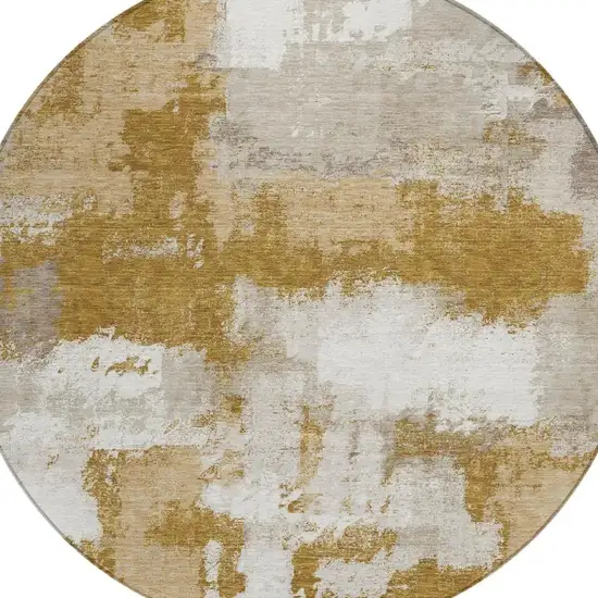 8' Walnut And Gold Round Abstract Washable Indoor Outdoor Area Rug Photo 3