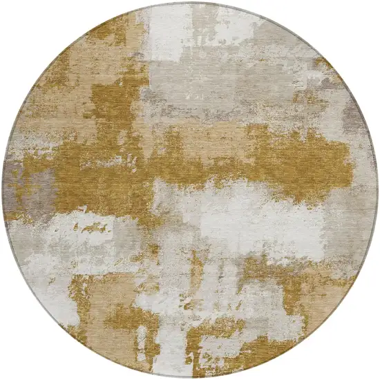8' Walnut And Gold Round Abstract Washable Indoor Outdoor Area Rug Photo 1