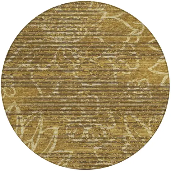 8' Walnut And Gold Round Floral Washable Indoor Outdoor Area Rug Photo 2