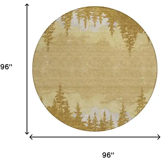 8' Walnut And Gold Round Floral Washable Indoor Outdoor Area Rug Photo 5