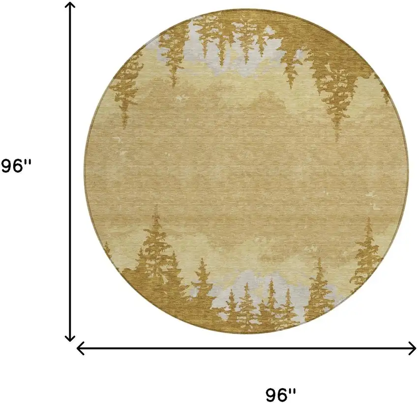 8' Walnut And Gold Round Floral Washable Indoor Outdoor Area Rug Photo 5