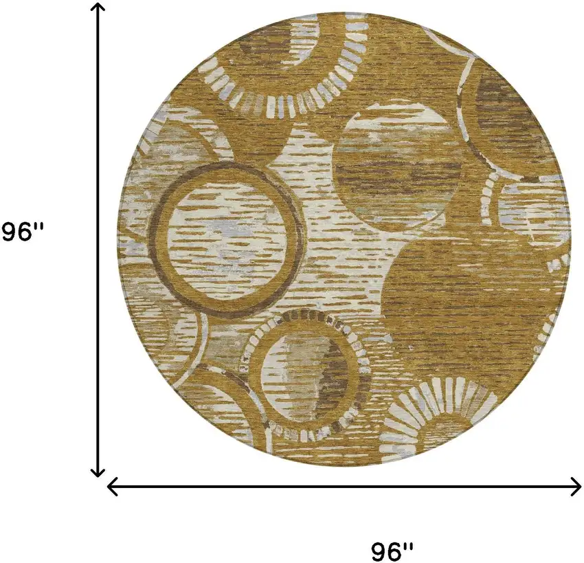 8' Walnut And Gold Round Geometric Washable Indoor Outdoor Area Rug Photo 6