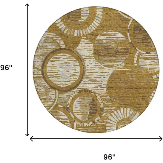 8' Walnut And Gold Round Geometric Washable Indoor Outdoor Area Rug Photo 6