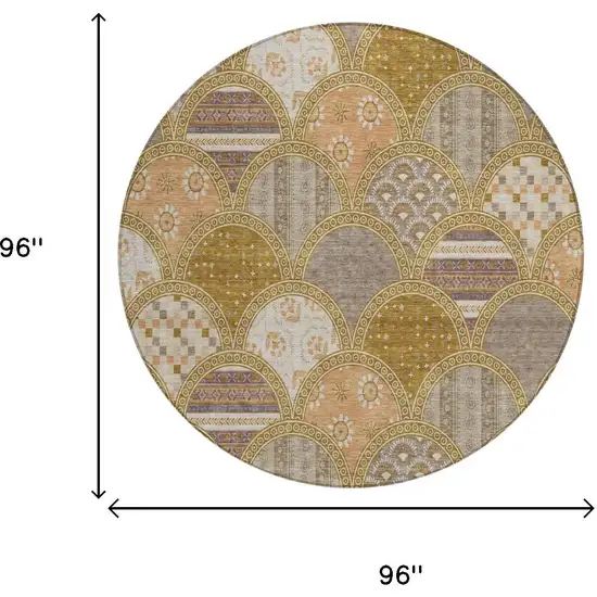 8' Walnut And Gold Round Geometric Washable Indoor Outdoor Area Rug Photo 5