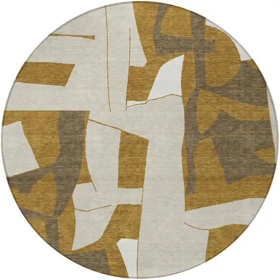 8' Walnut And Ivory Round Geometric Washable Indoor Outdoor Area Rug Photo 3