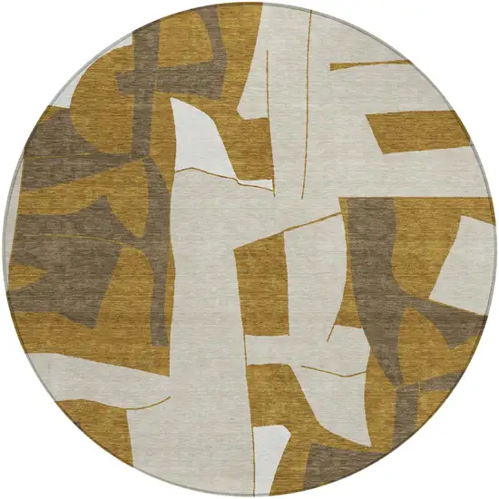 8' Walnut And Ivory Round Geometric Washable Indoor Outdoor Area Rug Photo 1