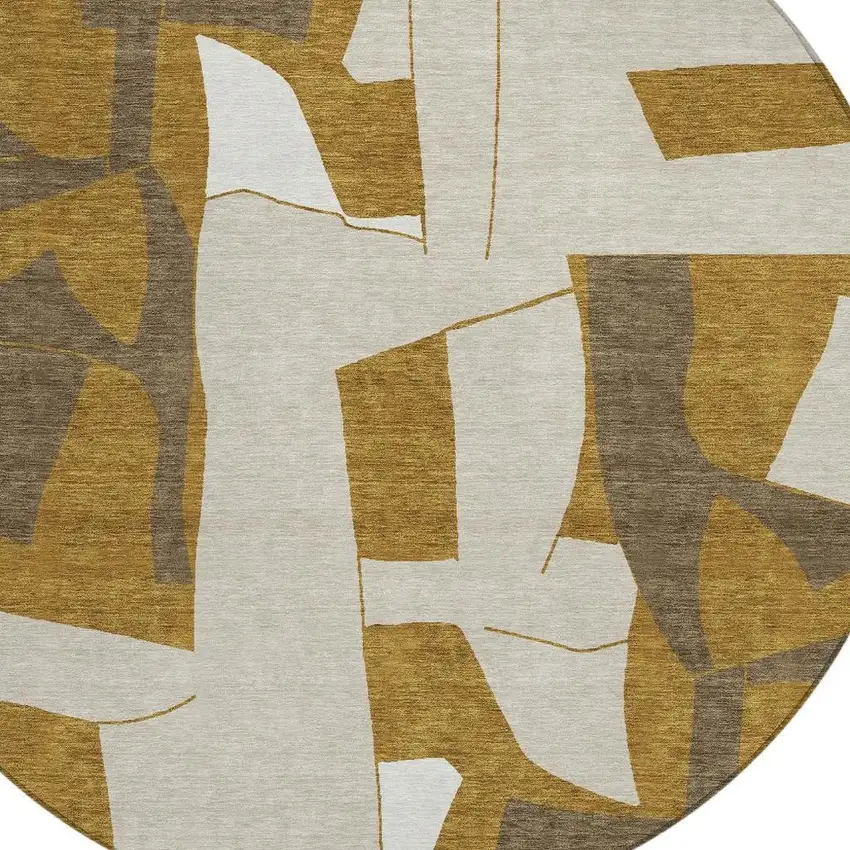 8' Walnut And Ivory Round Geometric Washable Indoor Outdoor Area Rug Photo 2