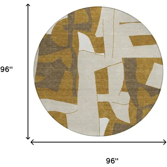 8' Walnut And Ivory Round Geometric Washable Indoor Outdoor Area Rug Photo 6