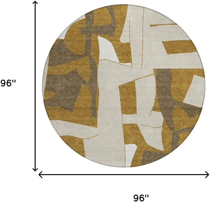 8' Walnut And Ivory Round Geometric Washable Indoor Outdoor Area Rug Photo 6