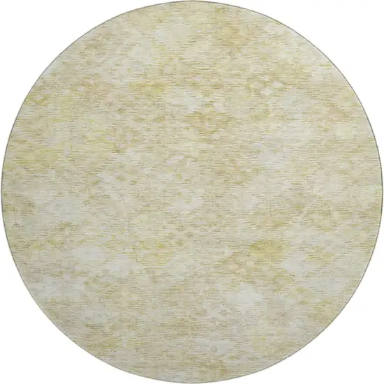 8' Wheat And Beige Abstract Geometric Washable Round Rug With UV Protection Photo 1