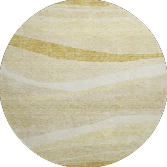 8' Wheat And Beige Abstract Washable Round Rug With UV Protection Photo 3