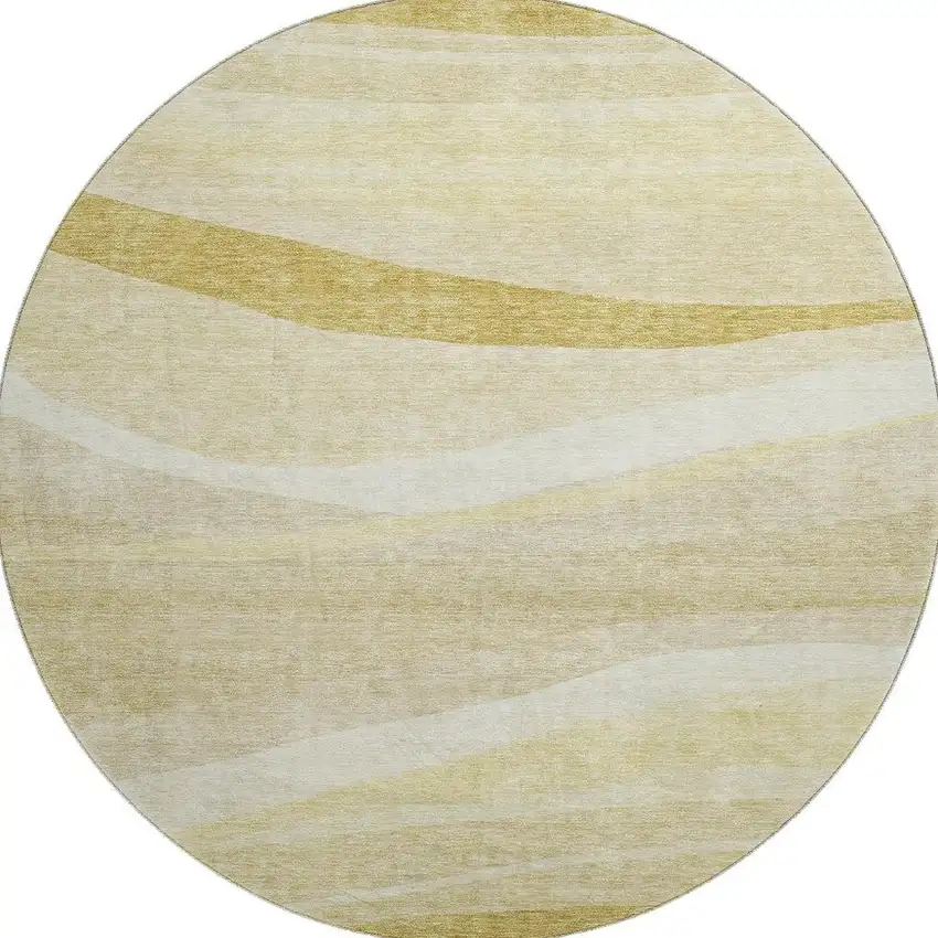 8' Wheat And Beige Abstract Washable Round Rug With UV Protection Photo 3