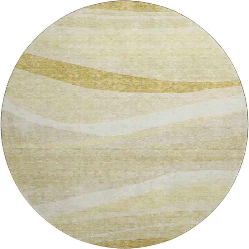 8' Wheat And Beige Abstract Washable Round Rug With UV Protection Photo 1