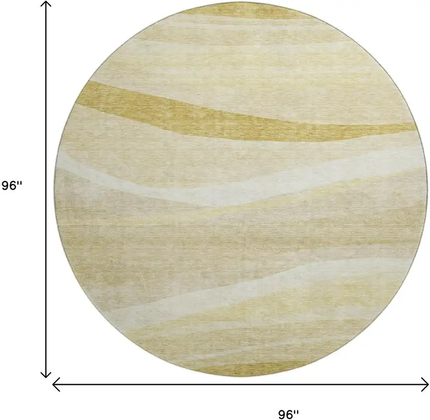 8' Wheat And Beige Abstract Washable Round Rug With UV Protection Photo 9