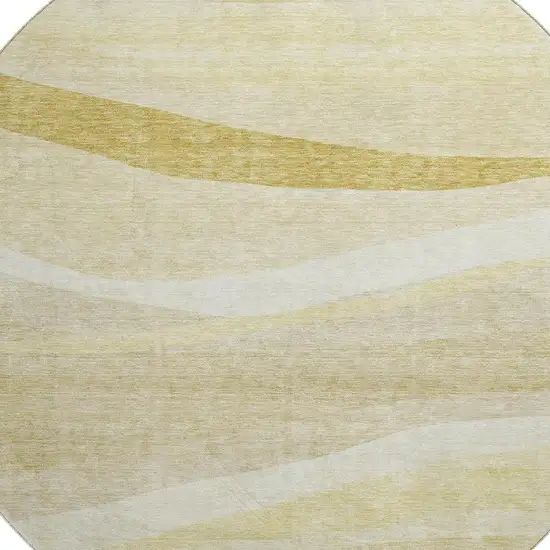 8' Wheat And Beige Abstract Washable Round Rug With UV Protection Photo 2