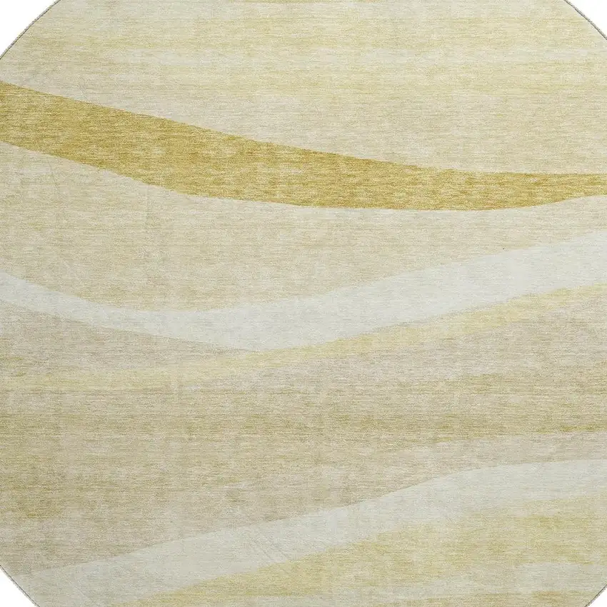 8' Wheat And Beige Abstract Washable Round Rug With UV Protection Photo 2