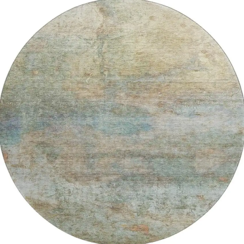 8' Wheat And Beige Abstract Washable Round Rug With UV Protection Photo 4