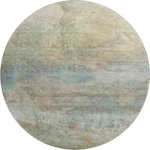 Photo of 8' Wheat And Beige Abstract Washable Round Rug With UV Protection