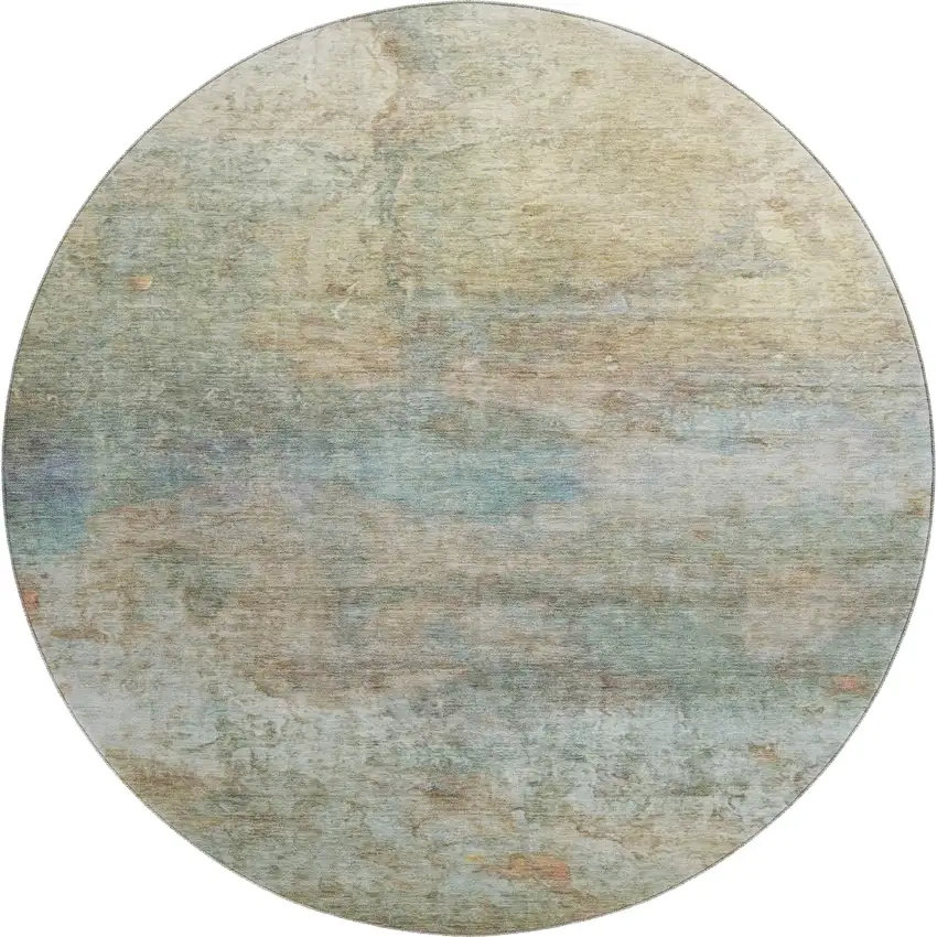 8' Wheat And Beige Abstract Washable Round Rug With UV Protection Photo 1