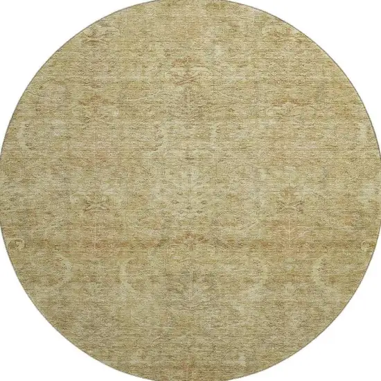 8' Wheat And Beige Damask Washable Round Rug With UV Protection Photo 3