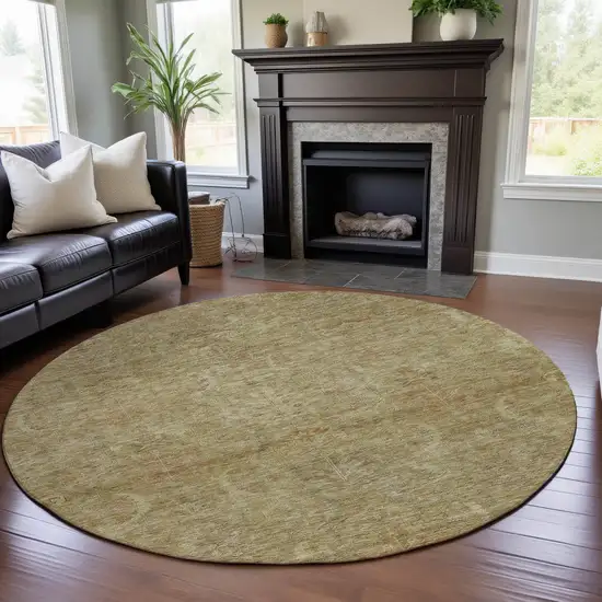 8' Wheat And Beige Damask Washable Round Rug With UV Protection Photo 4