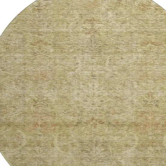 8' Wheat And Beige Damask Washable Round Rug With UV Protection Photo 2