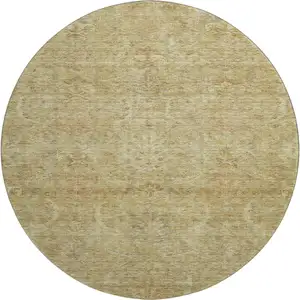Photo of 8' Wheat And Beige Damask Washable Round Rug With UV Protection