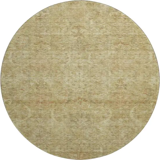 8' Wheat And Beige Damask Washable Round Rug With UV Protection Photo 1