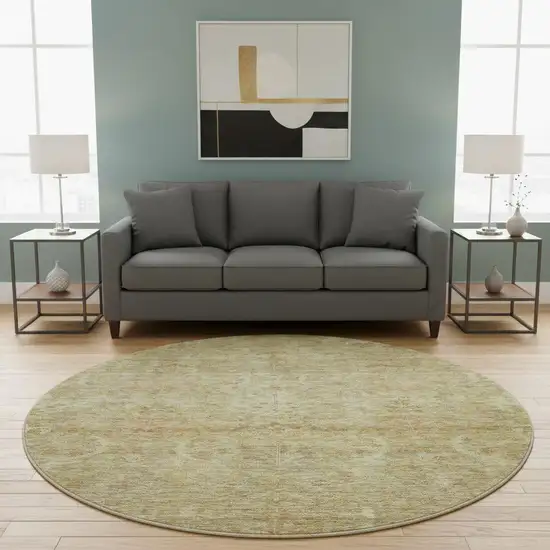 8' Wheat And Beige Damask Washable Round Rug With UV Protection Photo 1