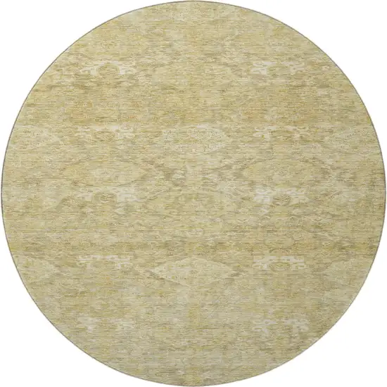8' Wheat And Beige Damask Washable Round Rug With UV Protection Photo 3