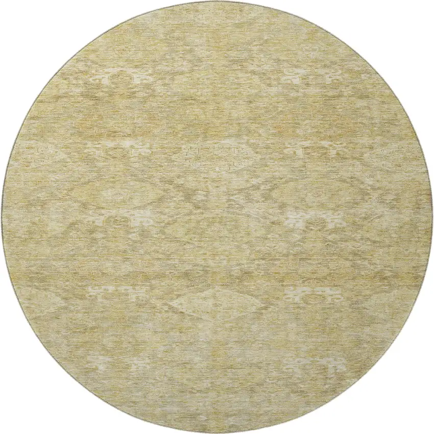8' Wheat And Beige Damask Washable Round Rug With UV Protection Photo 3