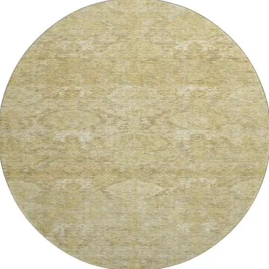 8' Wheat And Beige Damask Washable Round Rug With UV Protection Photo 2