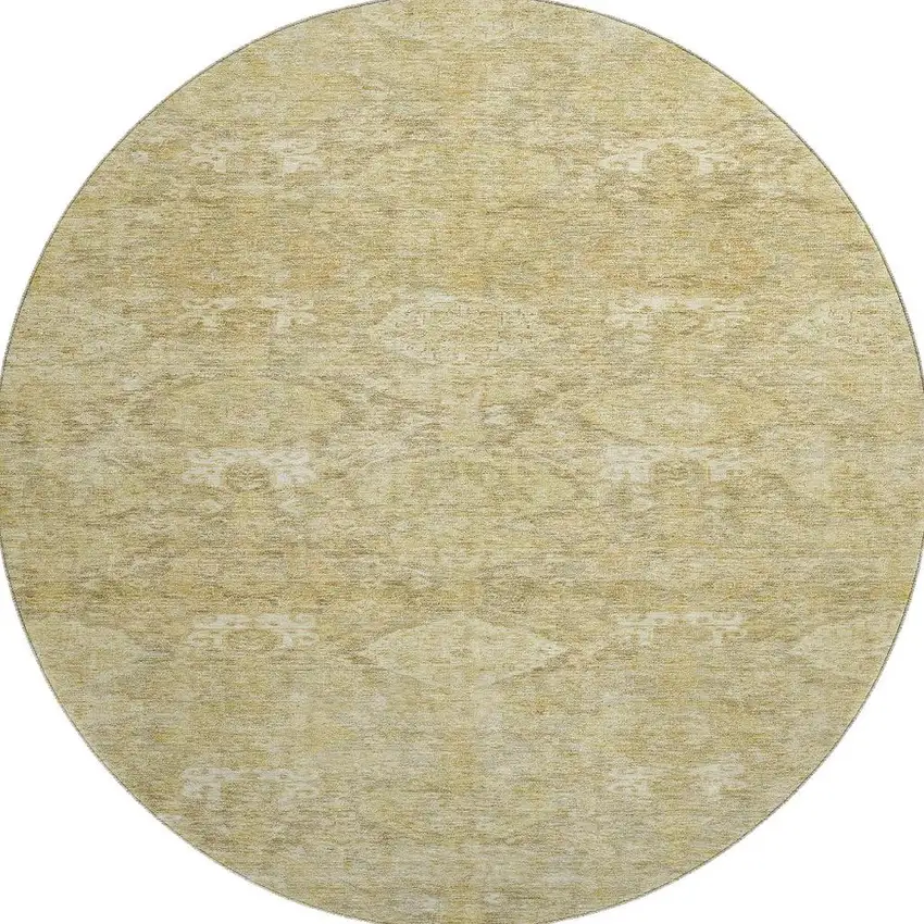 8' Wheat And Beige Damask Washable Round Rug With UV Protection Photo 2