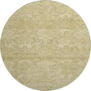 Photo of 8' Wheat And Beige Damask Washable Round Rug With UV Protection