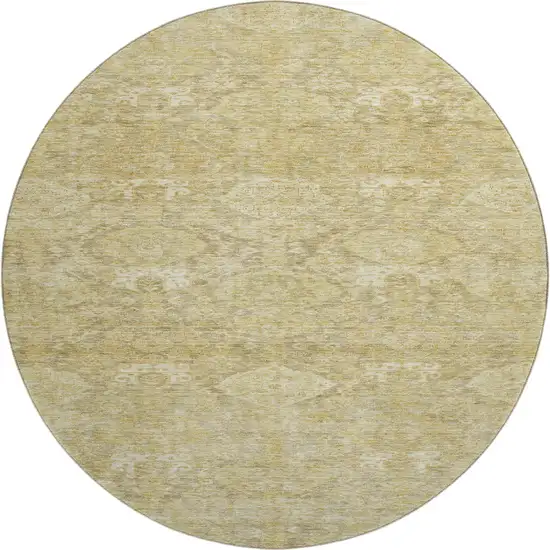 8' Wheat And Beige Damask Washable Round Rug With UV Protection Photo 1