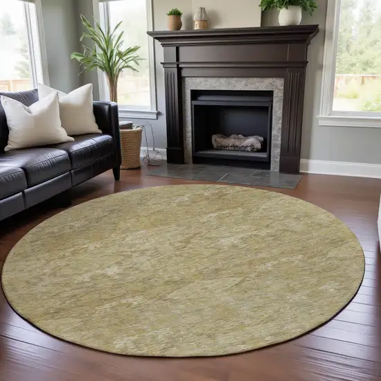 8' Wheat And Beige Damask Washable Round Rug With UV Protection Photo 4