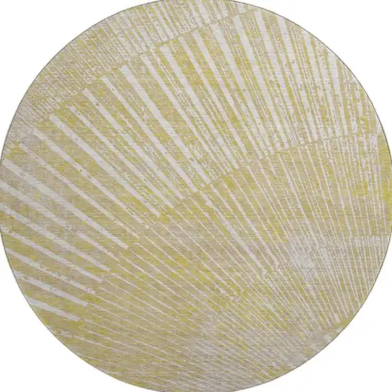 8' Wheat And Beige Geometric Washable Round Rug With UV Protection Photo 4