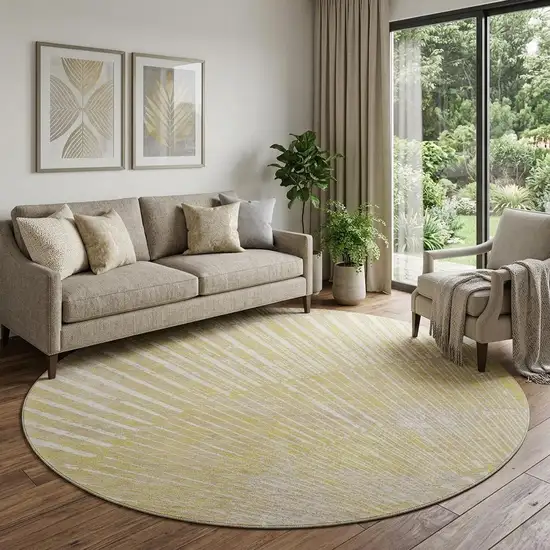 8' Wheat And Beige Geometric Washable Round Rug With UV Protection Photo 1