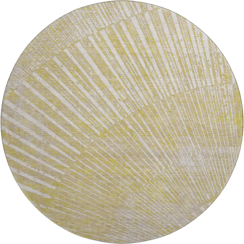 8' Wheat And Beige Geometric Washable Round Rug With UV Protection Photo 1