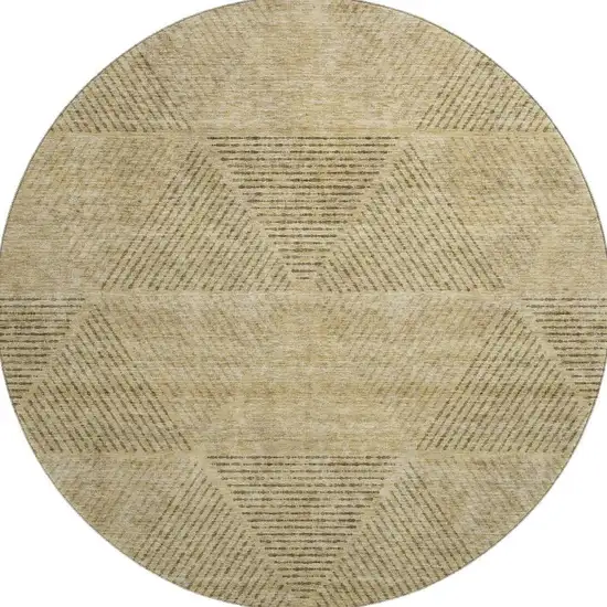 8' Wheat And Beige Geometric Washable Round Rug With UV Protection Photo 4
