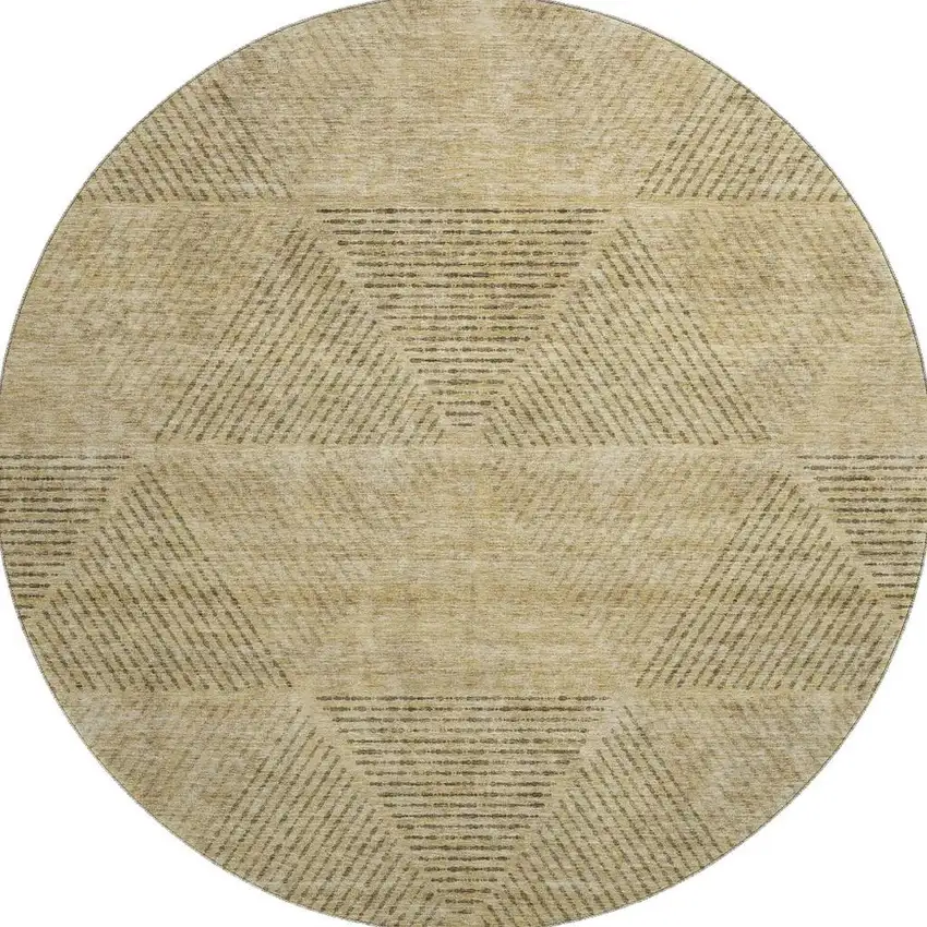 8' Wheat And Beige Geometric Washable Round Rug With UV Protection Photo 4